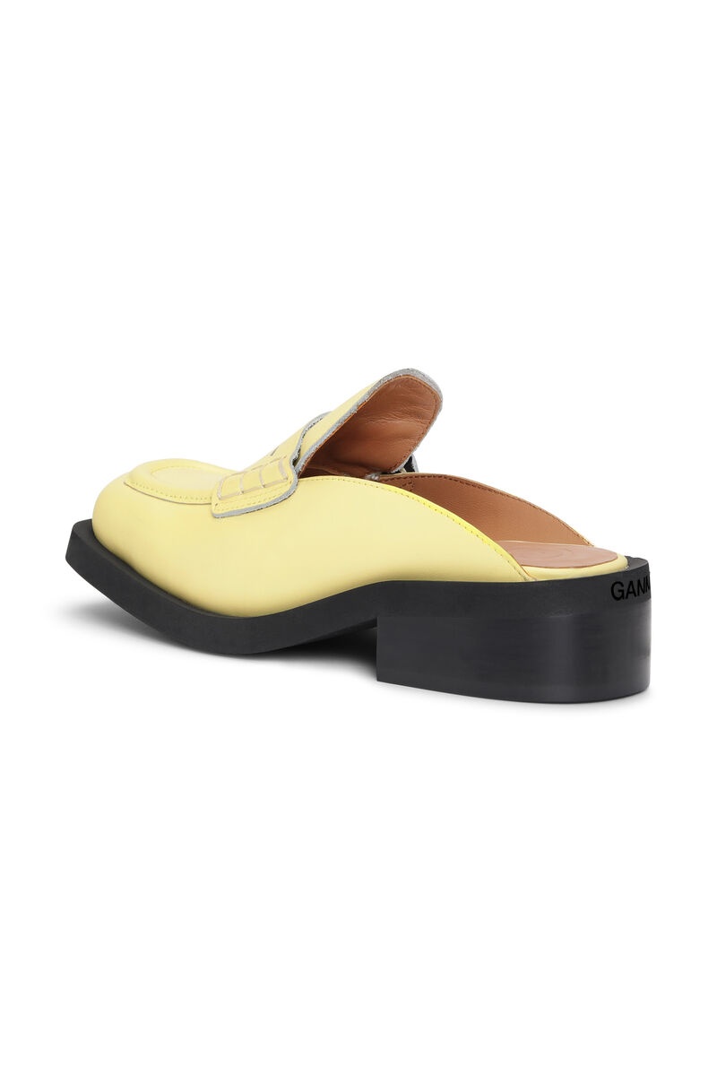 Square Toe Backless Loafers, Calf Leather, in colour Pale Banana - 2 - GANNI