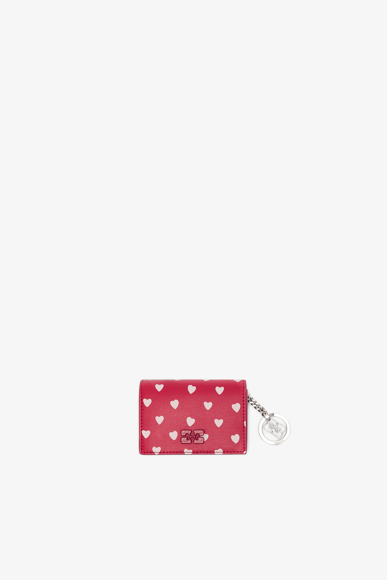 Bou Card Holder With Flap with Dots, Recycled Leather, in colour Barbados Cherry - 1 - GANNI