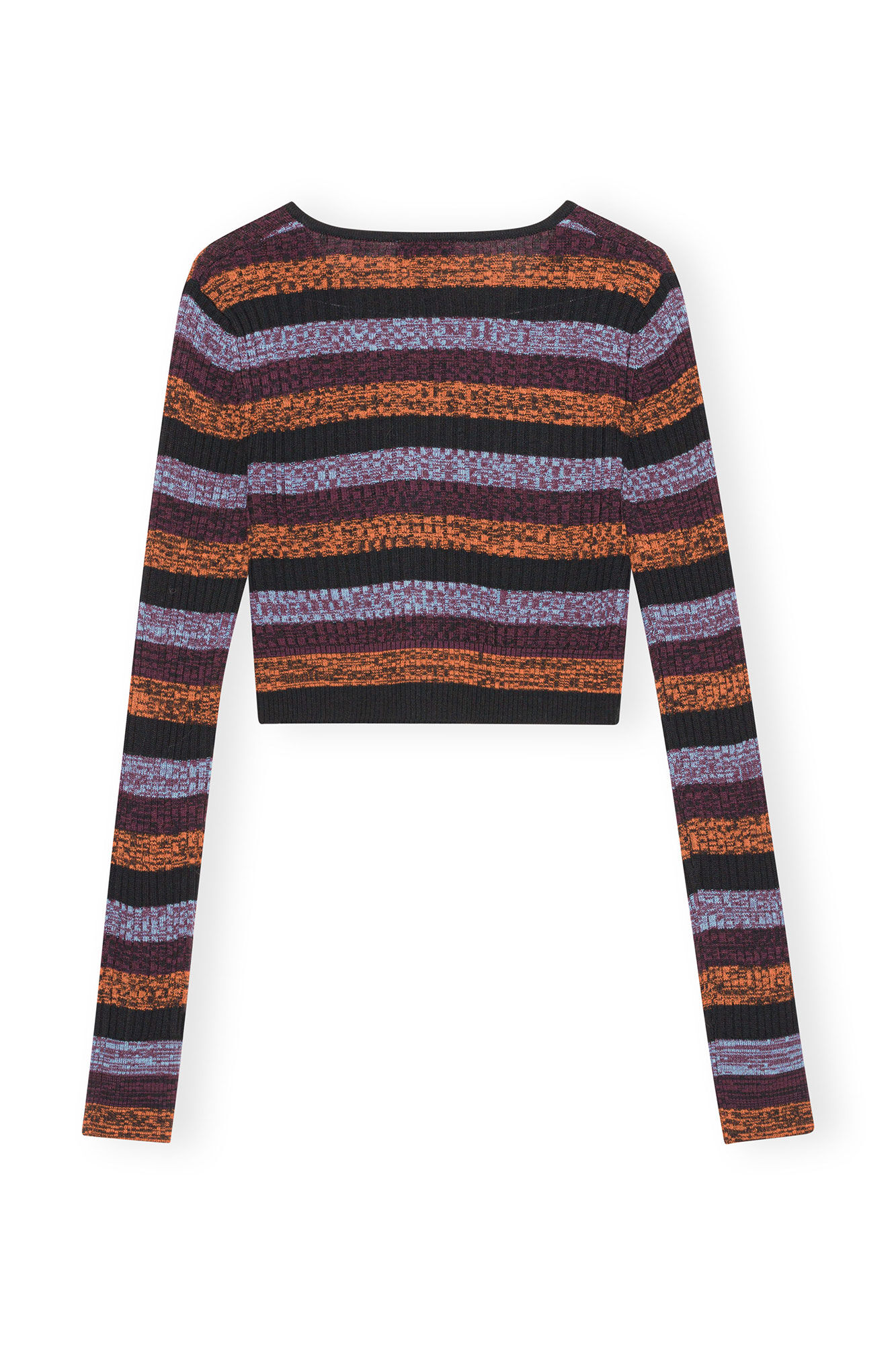 Striped Merino Rib Cropped Cardigan, Merino Wool, in colour Multicolour - 2 - GANNI