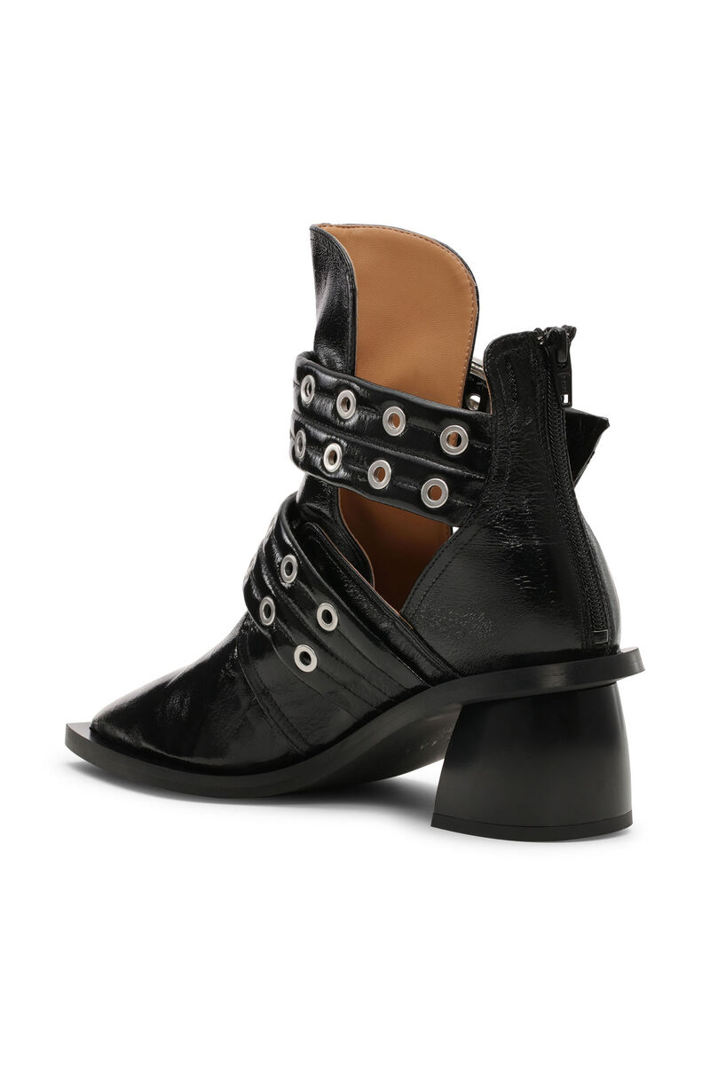 Black Chunky Buckle Open Cut Boots, Polyester, in colour Black - 2 - GANNI