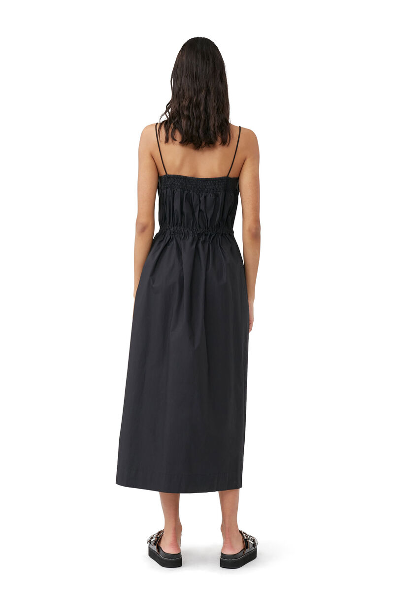 Cotton Poplin Maxi Strap Dress, Cotton, in colour Black - 3 - GANNI