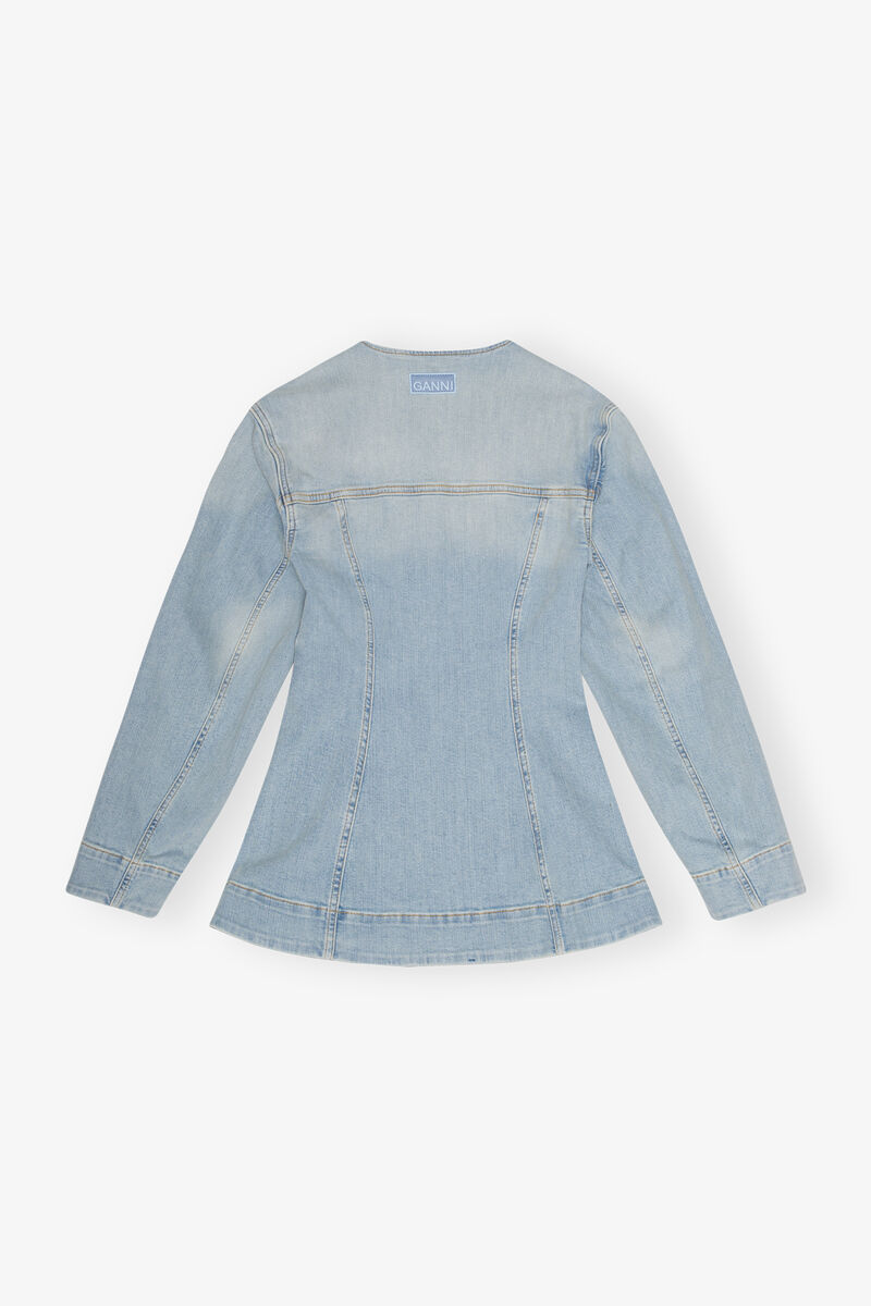 Light Blue Denim Fitted Blazer, Elastane, in colour Tint Wash - 2 - GANNI