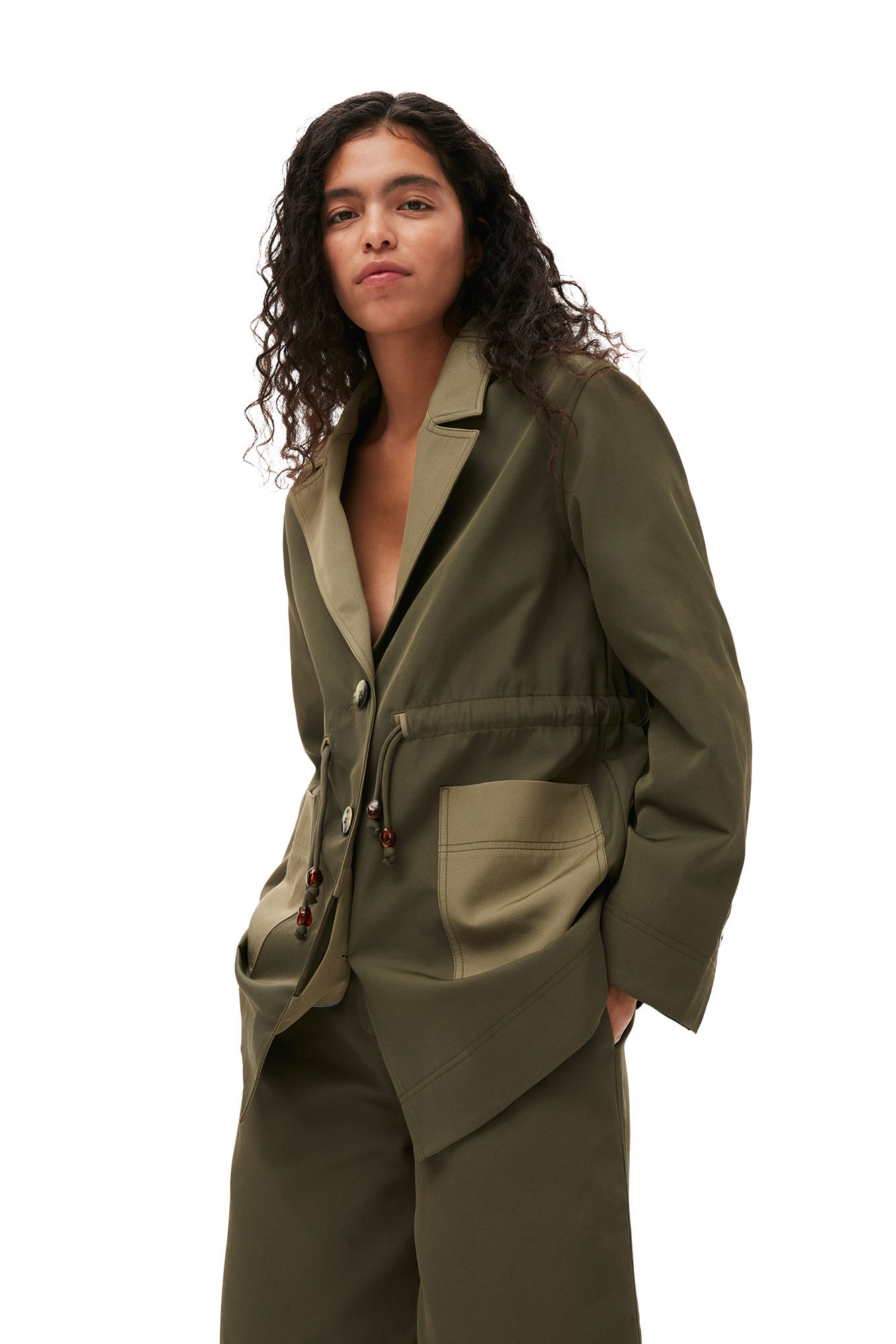 Schwere Twill-Jacke, Recycled Polyester, in colour Kalamata - 1 - GANNI