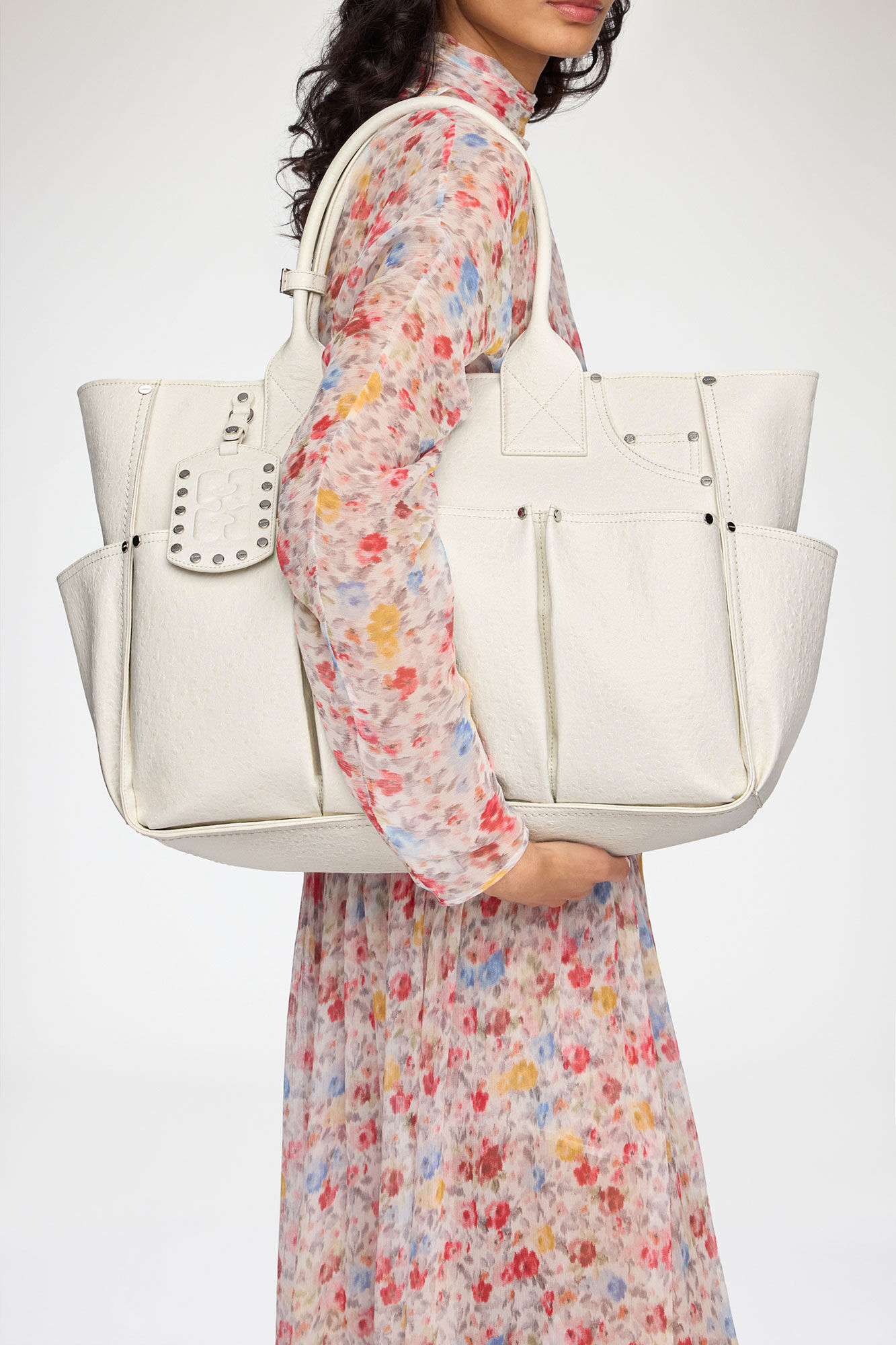 Posy Bag in White Ostrich, Recycled Polyester, in colour Egret - 2 - GANNI