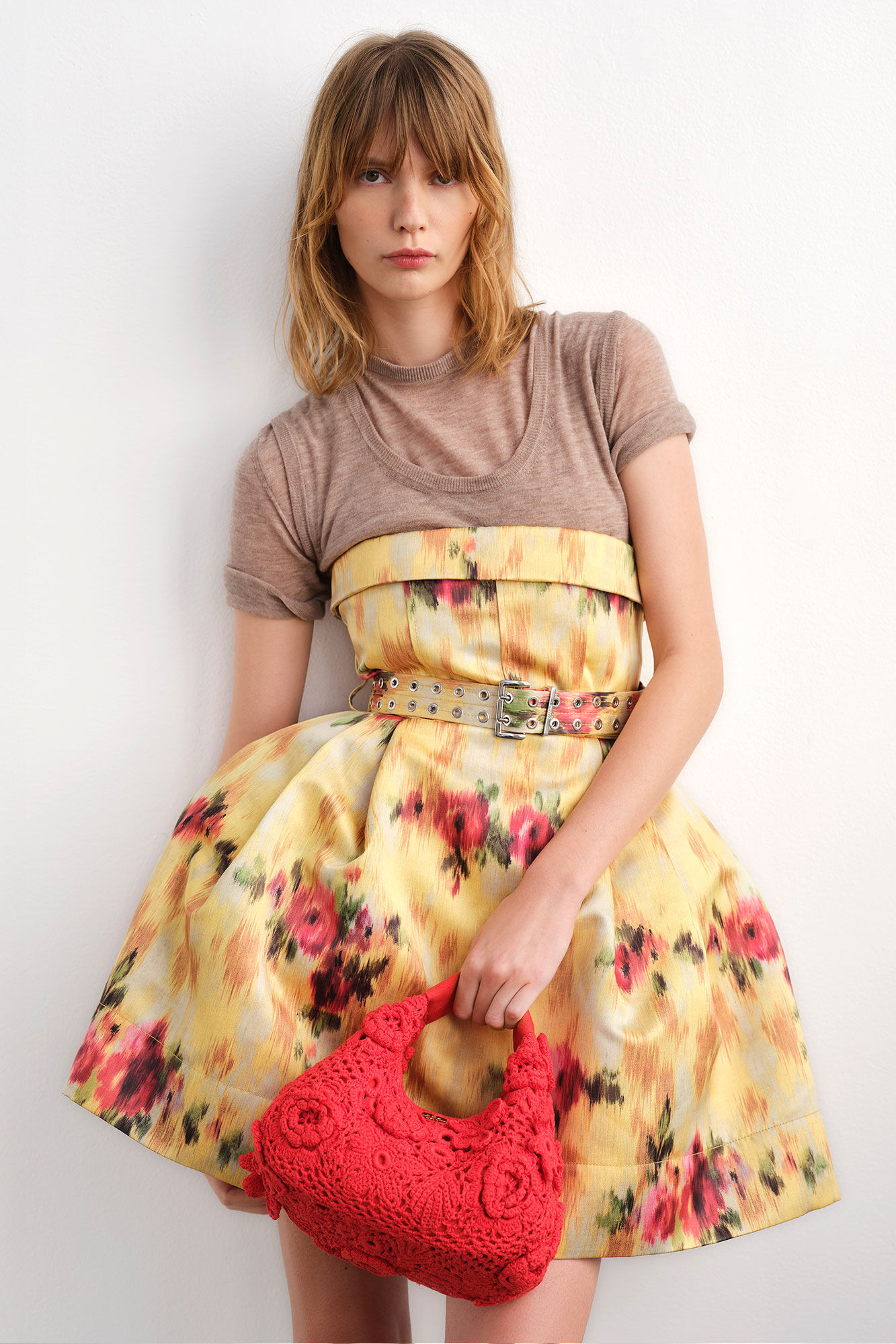 Kjole i gul sateng med trykk, Recycled Polyester, in colour Aurora - 3 - GANNI