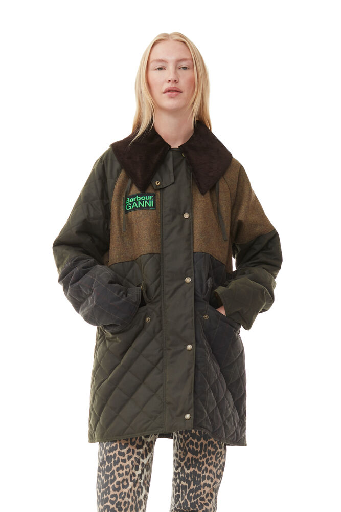 GANNI x 바버 Barbour Short Burghley Quilted Wax Jacket,Kalamata