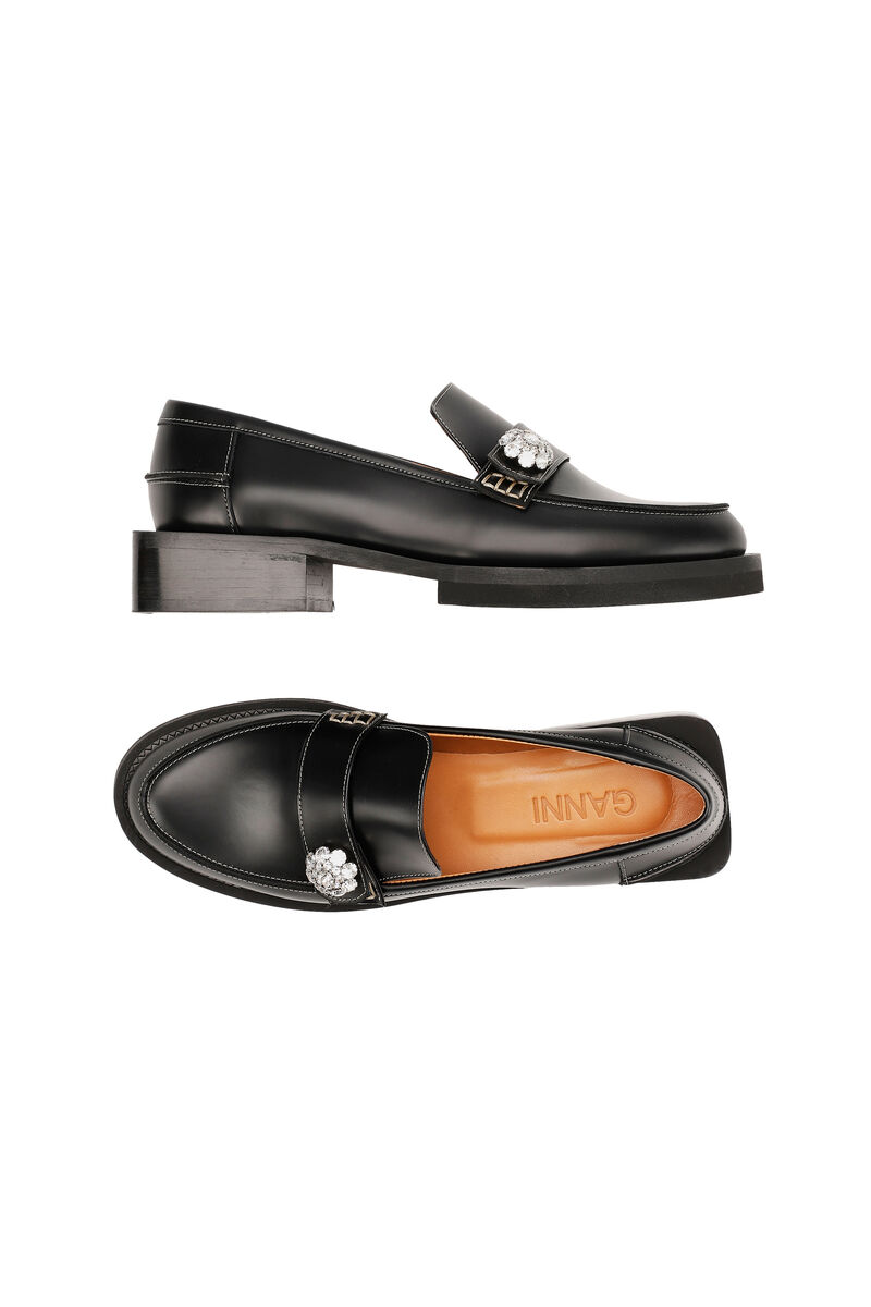 Embellished Loafers, Leather, in colour Black - 2 - GANNI