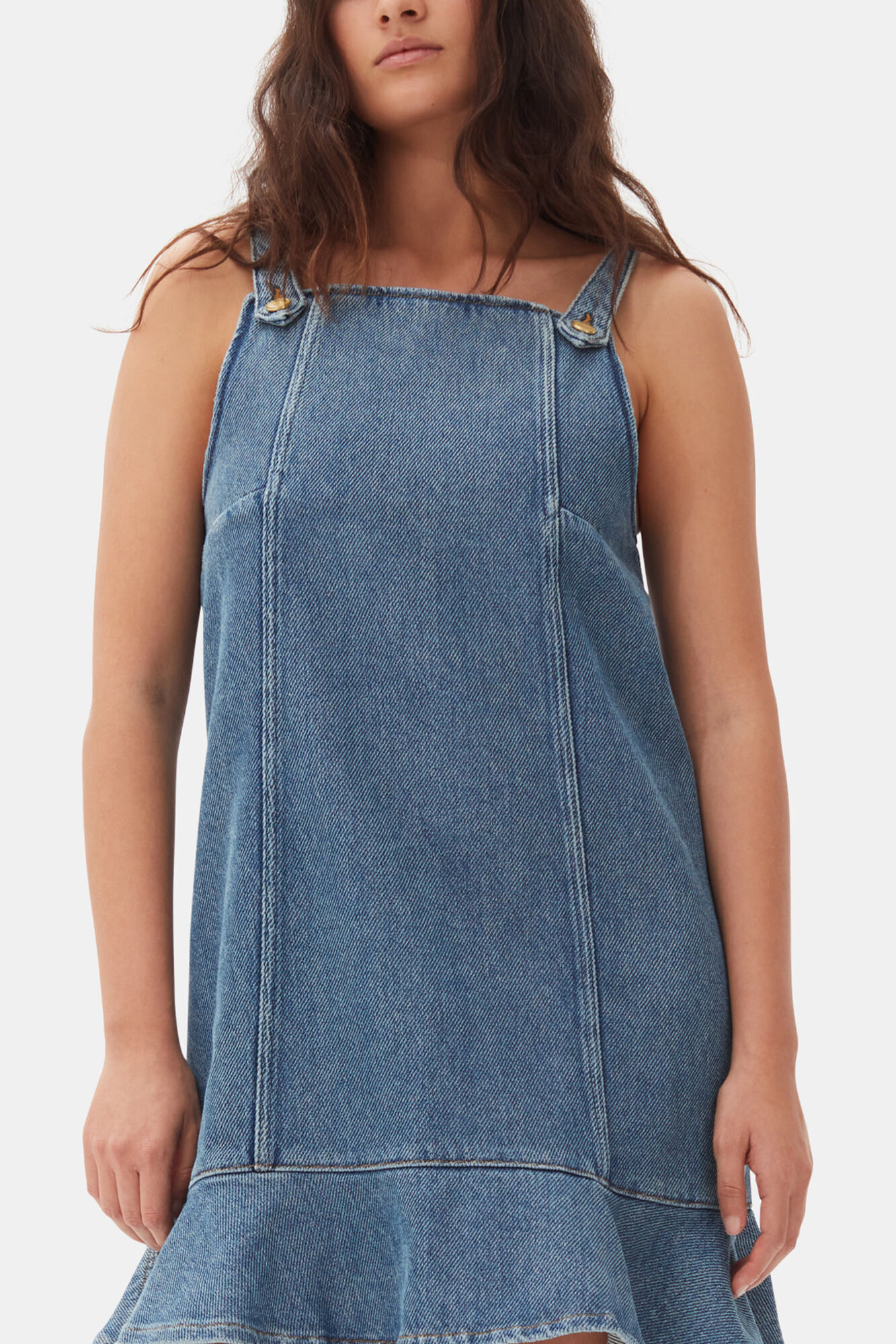 Blue Denim Mini Dress, Organic Cotton, in colour Tint Wash - 2 - GANNI