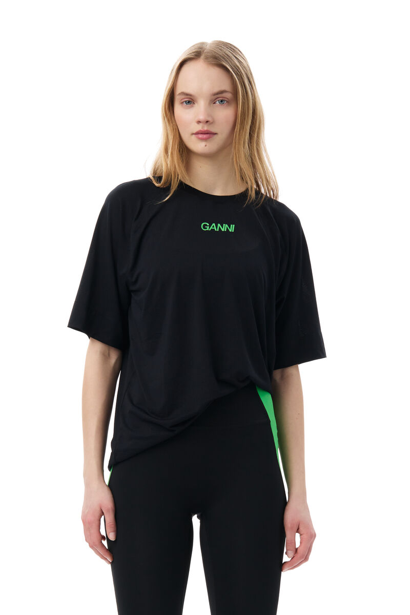 Active Mesh T-shirt, Elastane, in colour Black - 1 - GANNI