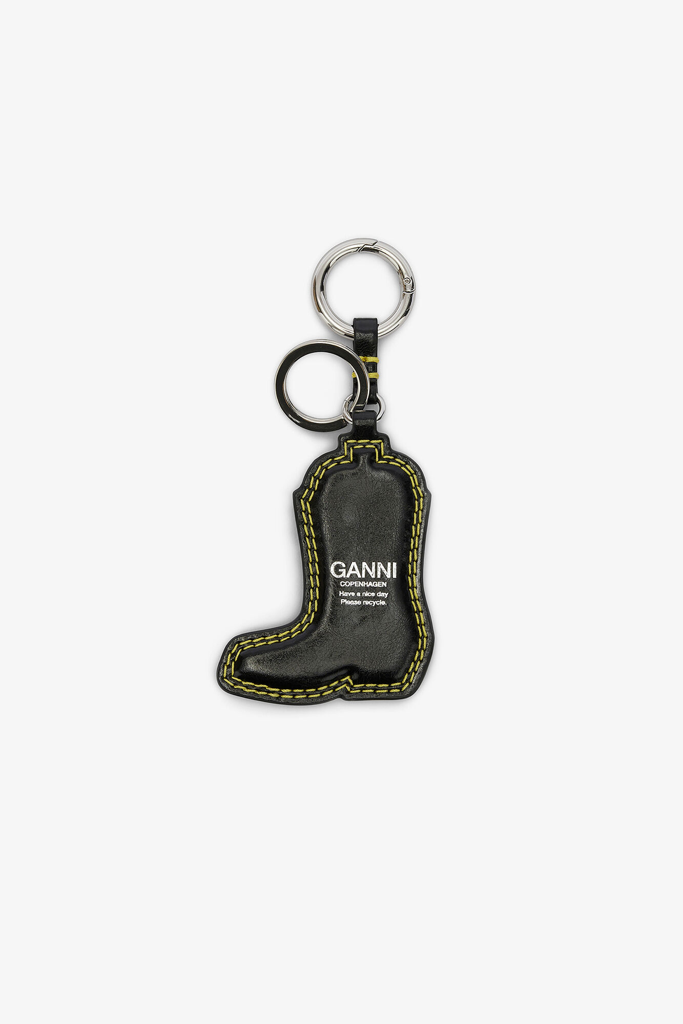 Western Boot Keyring in Black, Recycled Leather, in colour Blazing Yellow - 2 - GANNI