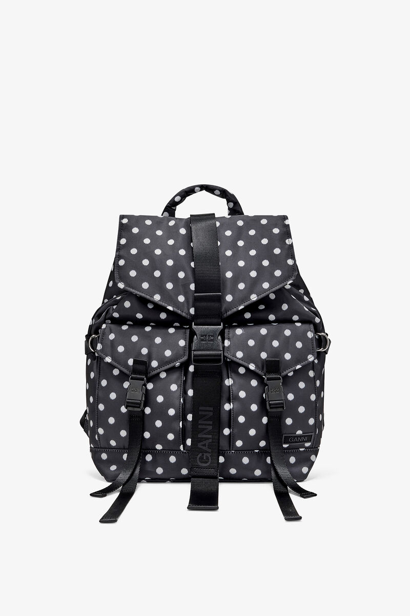 Dots Re-Tech Backpack, Recycled Polyester, in colour Black - 1 - GANNI