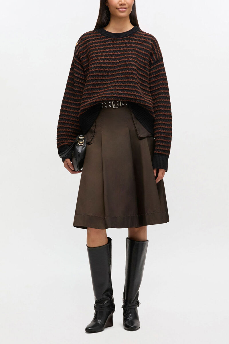 Stripe Wool Mix Jumper, Wool, in colour Chocolate Plum - 2 - GANNI