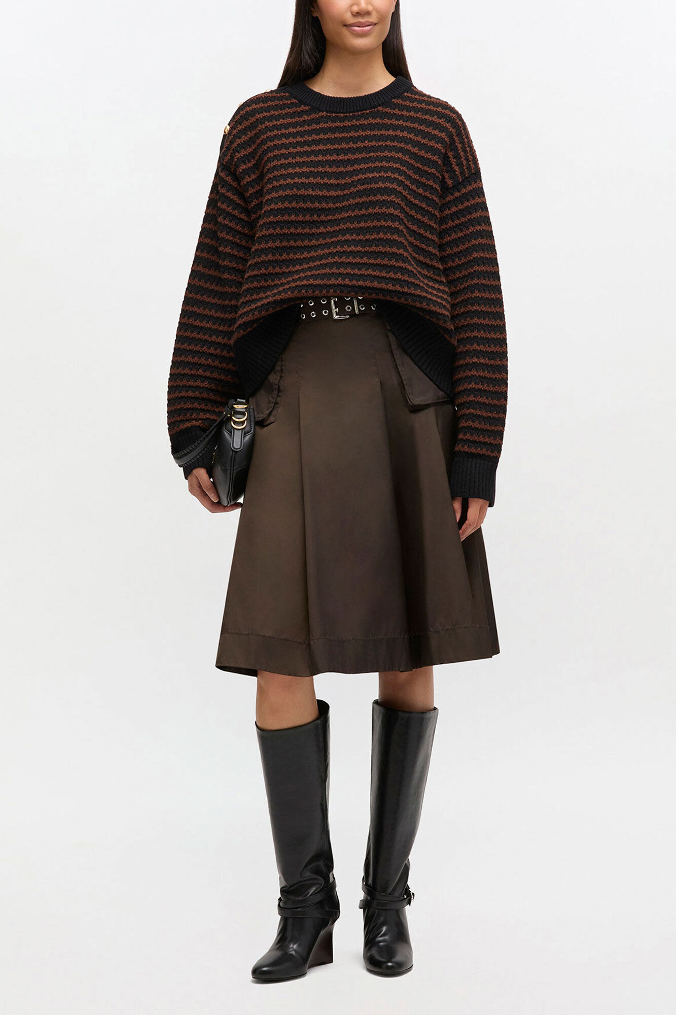 Stripe Wool Mix Jumper, Wool, in colour Chocolate Plum - 2 - GANNI