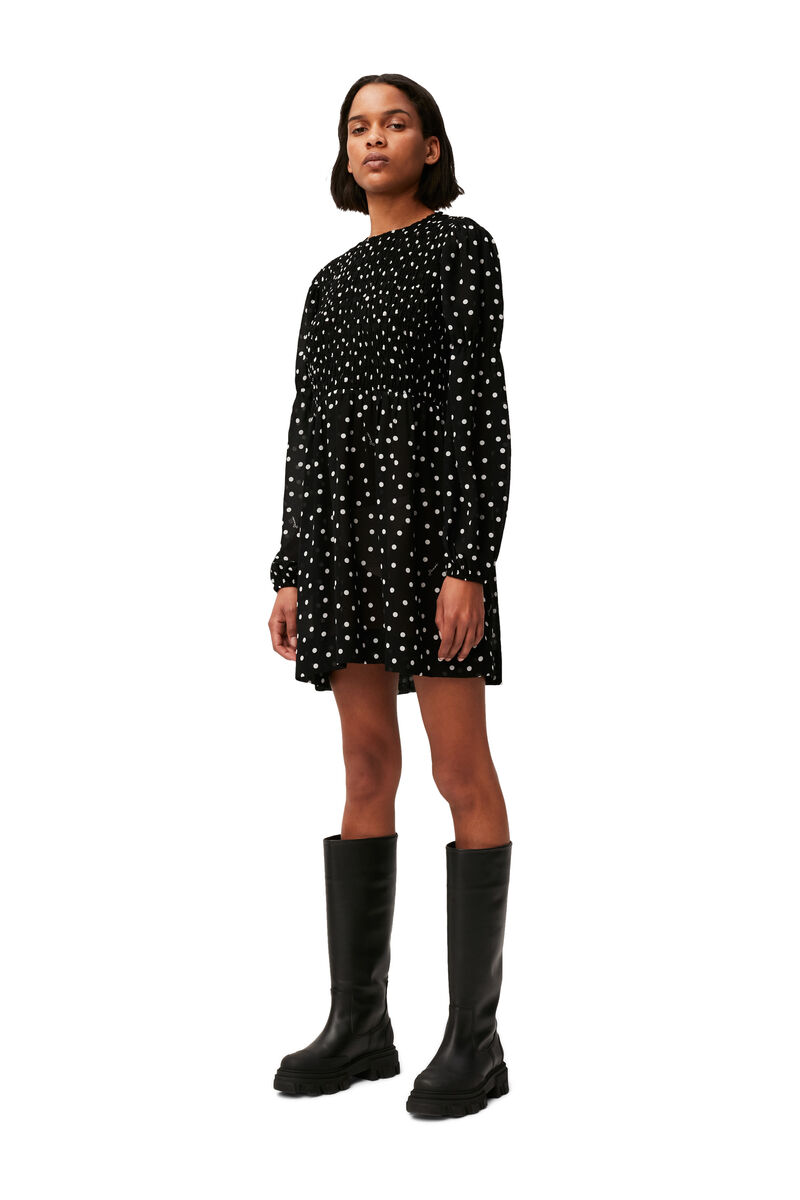 Printed Mini Dress, Recycled Polyester, in colour Black - 1 - GANNI