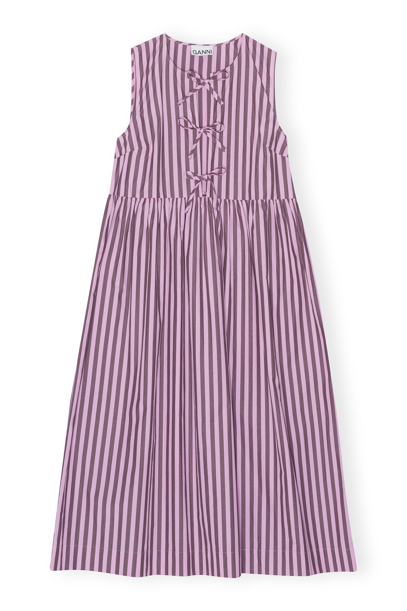 Striped Cotton Midi Dress, Cotton, in colour Bonbon - 1 - GANNI