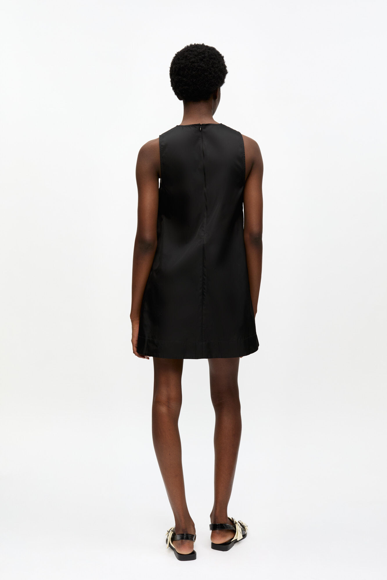 Black Duchesse Nylon Mini Dress, Polyurethane, in colour Black - 2 - GANNI