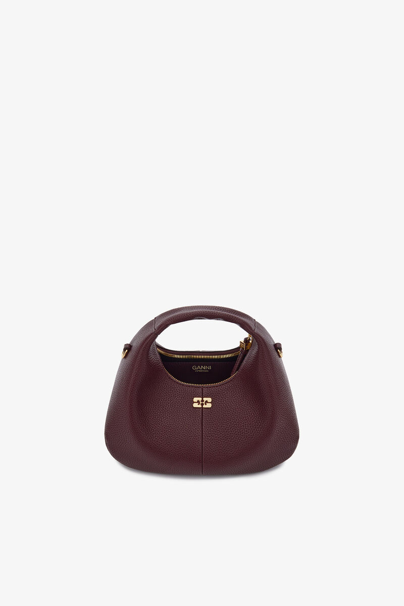 Mini Hobo Bag in Burgundy, in colour Port Royale - 3 - GANNI