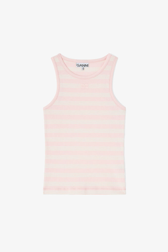 Randigt ribbat linne, Chalk Pink