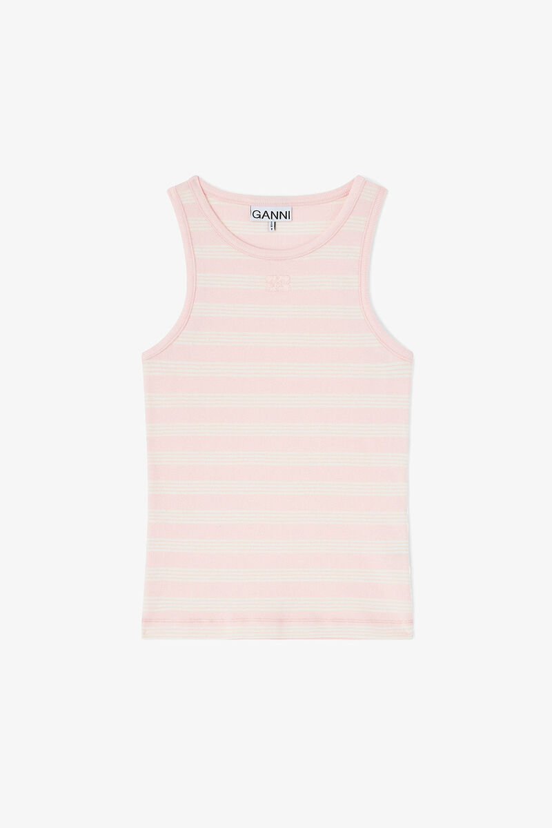 Randigt ribbat linne, in colour Chalk Pink - 1 - GANNI