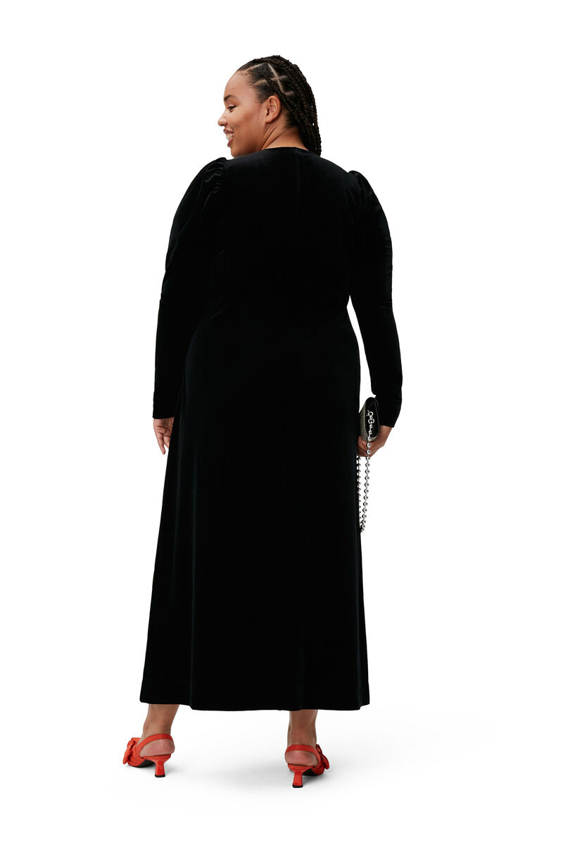 Velvet Long Dress, Recycled Polyester, in colour Black - 7 - GANNI