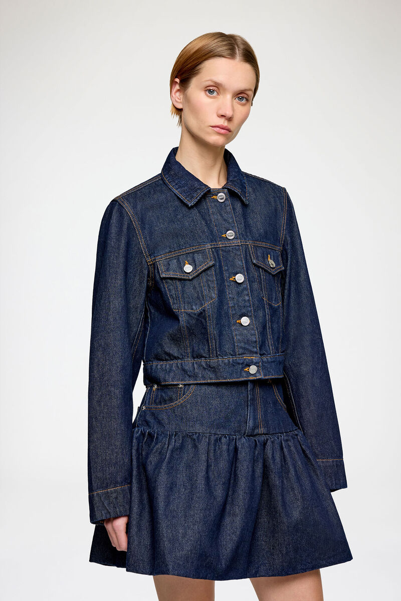 Veste en denim d&eacute;lav&eacute;, Organic Cotton, in colour Rinse - 1 - GANNI