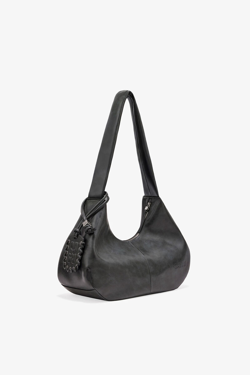 Sac Hobo moyen gris acier, Recycled Leather, in colour Steal Grey - 2 - GANNI