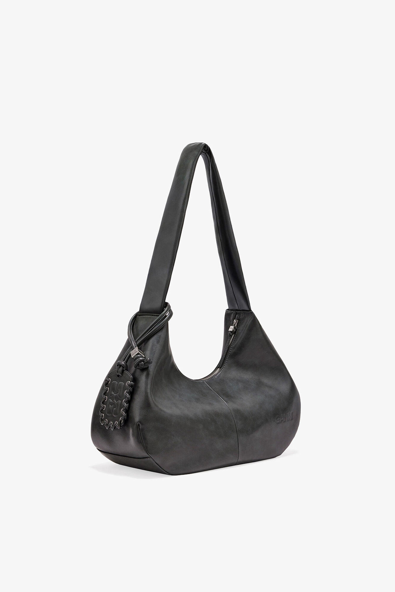 Sac Hobo moyen gris acier, Recycled Leather, in colour Steal Grey - 2 - GANNI