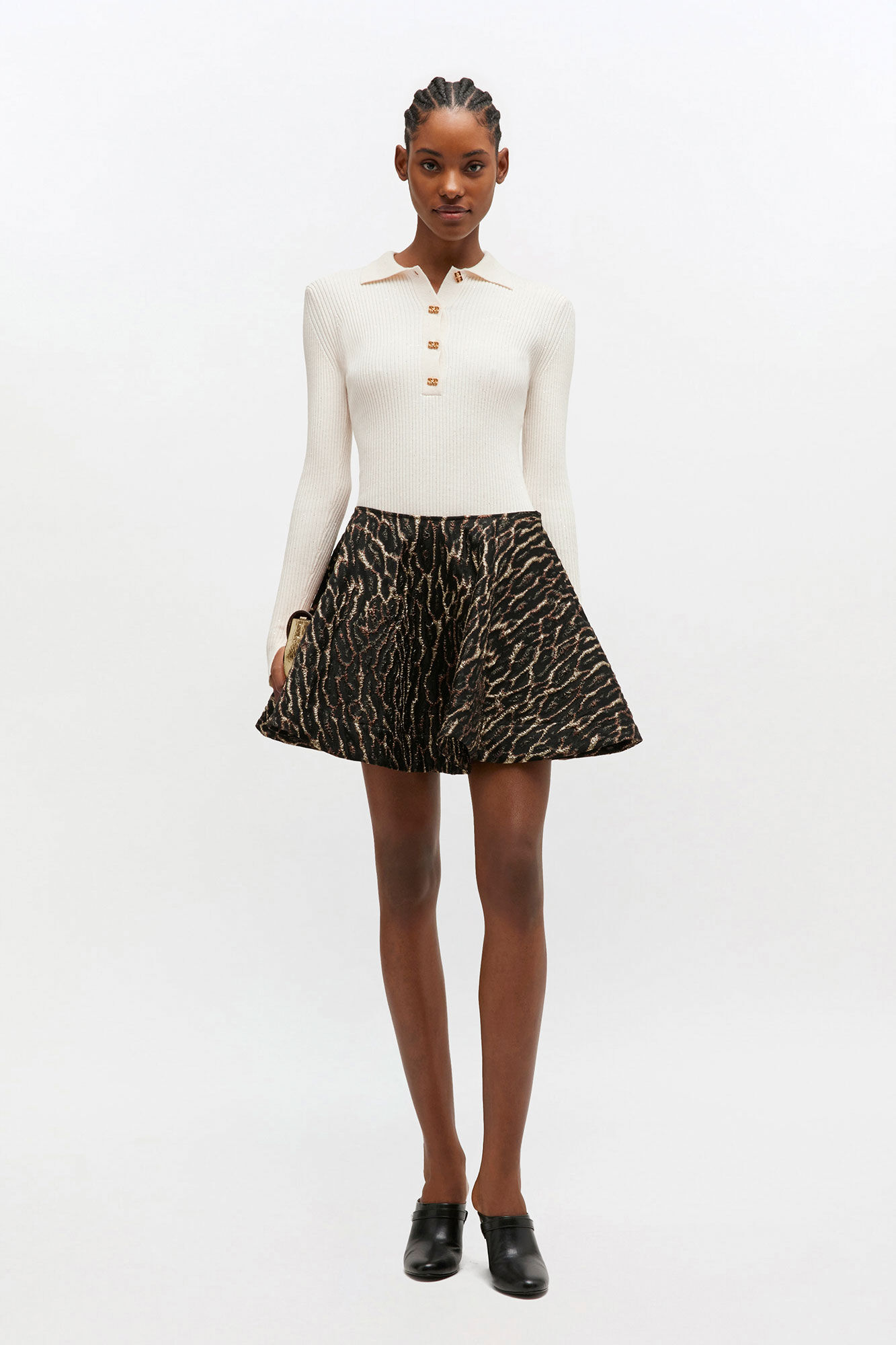 Jupe circulaire métallique cloquée, in colour Antique Bronze - 1 - GANNI