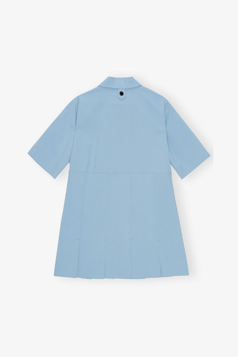 Light Blue Twill Suiting Mini Dress, Recycled Polyester, in colour Dusty Blue - 2 - GANNI