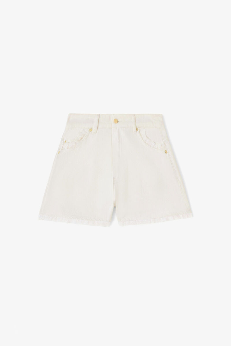 Shorts in White Denim, Organic Cotton, in colour Bright White - 1 - GANNI