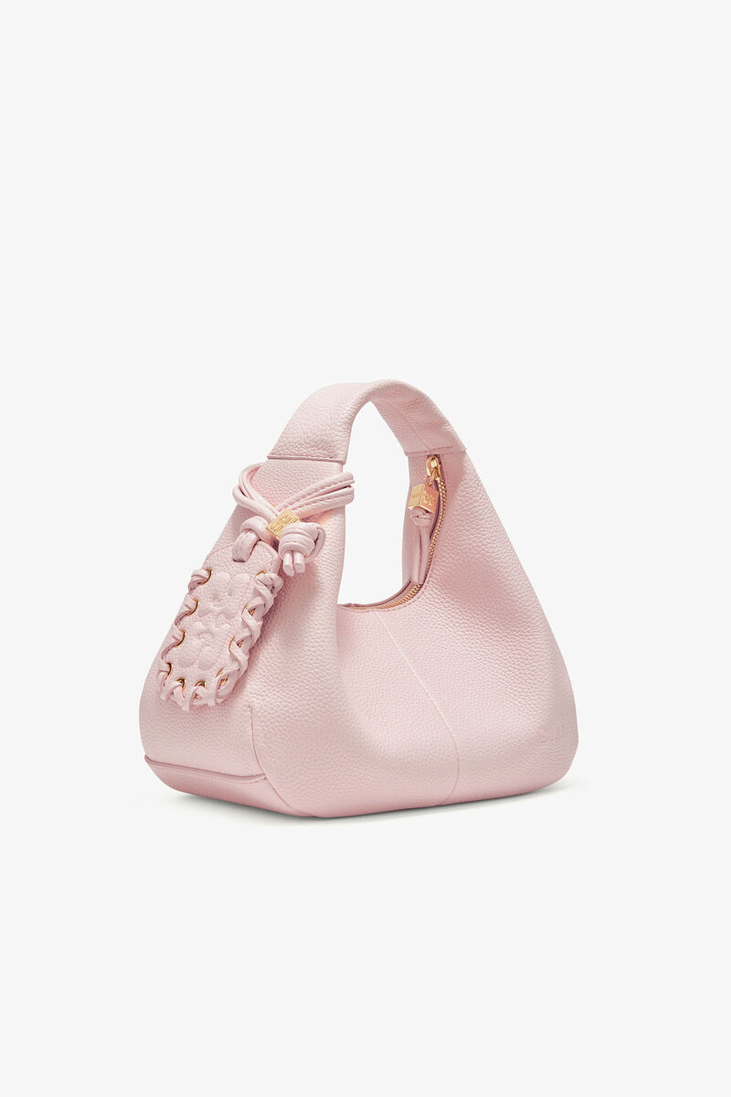 Grained Mini Hobo Bag, Recycled Polyester, in colour Chalk Pink - 2 - GANNI