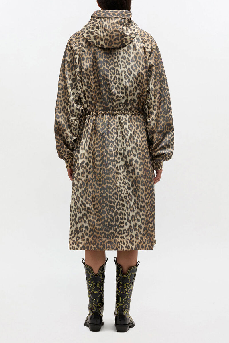 Leopard Nylon Parka Coat, Recycled Polyamide, in colour Almond Milk - 2 - GANNI