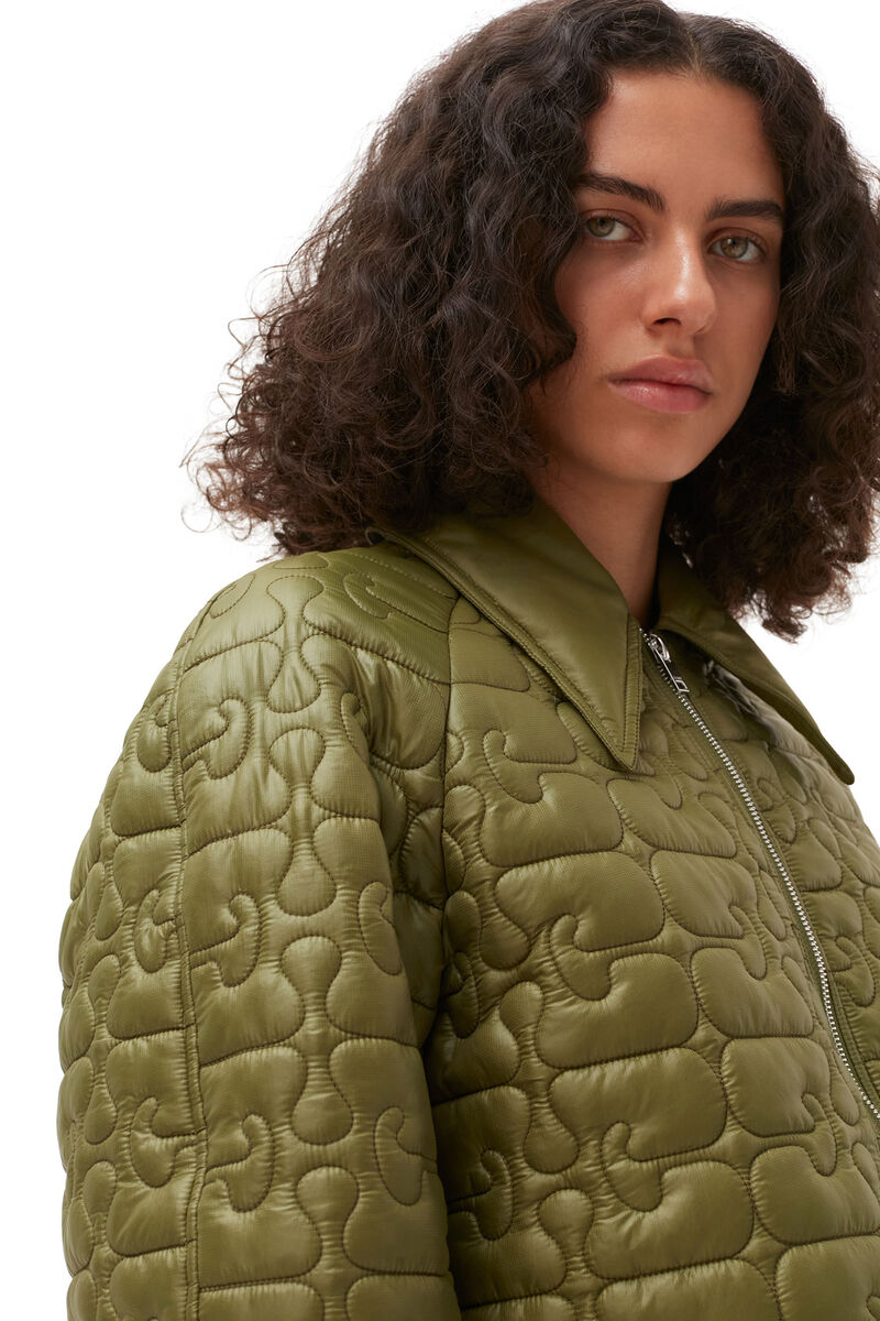 Shiny Quilt Jacket, Nylon, in colour Spaghnum - 10 - GANNI