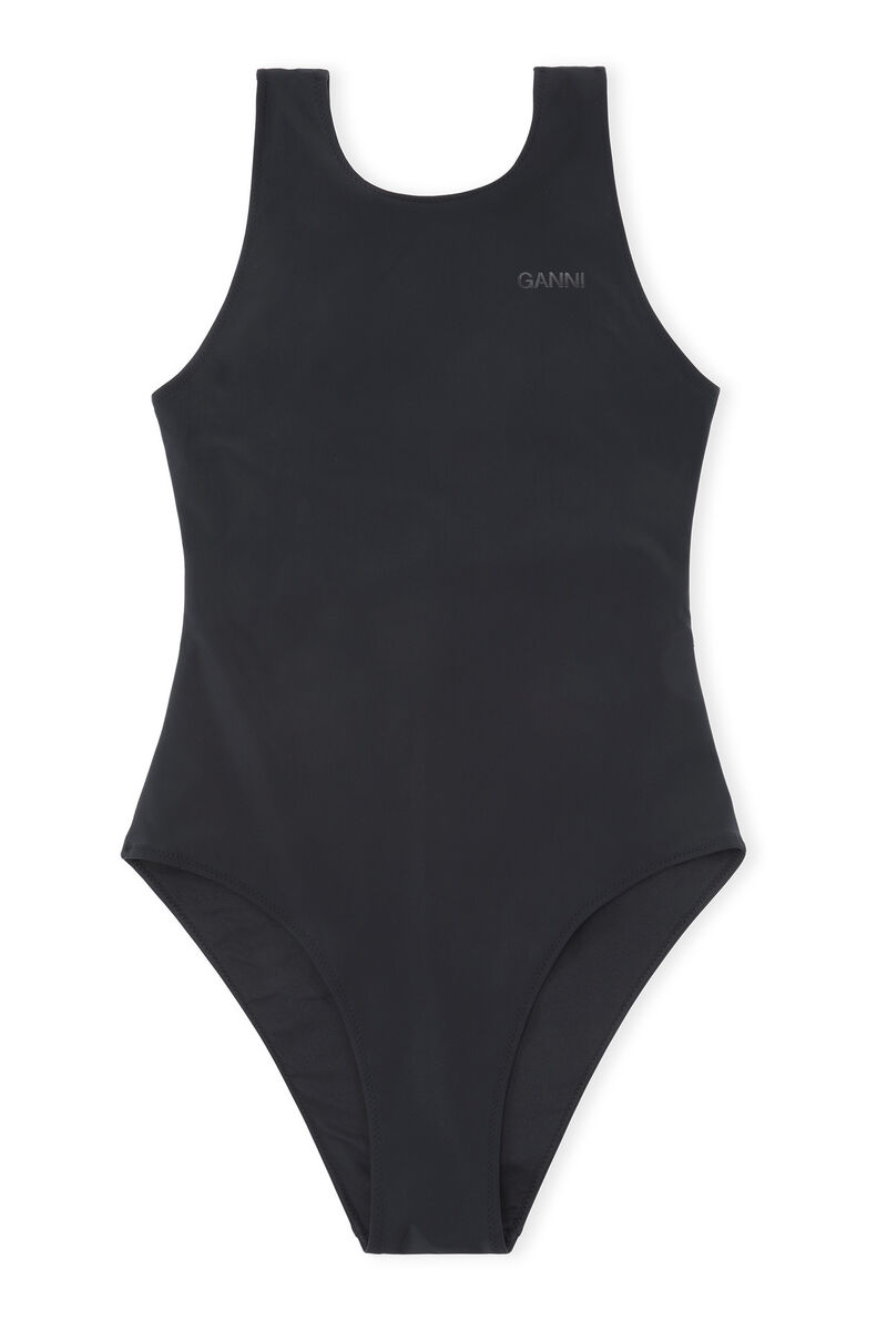 Recycled Solid Core Recycled Core Solid Sporty Swimsuit, Elastane, in colour Black - 1 - GANNI