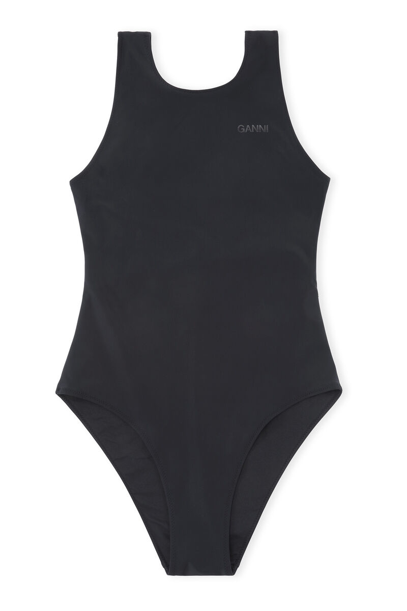 Black Recycled Solid Core Recycled Core Solid Sporty Swimsuit