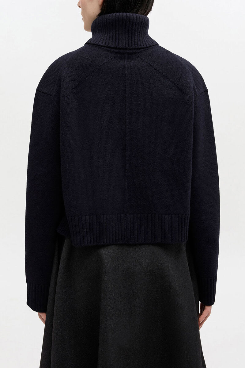 Wool Turtleneck Jumper, Wool, in colour Sky Captain - 3 - GANNI