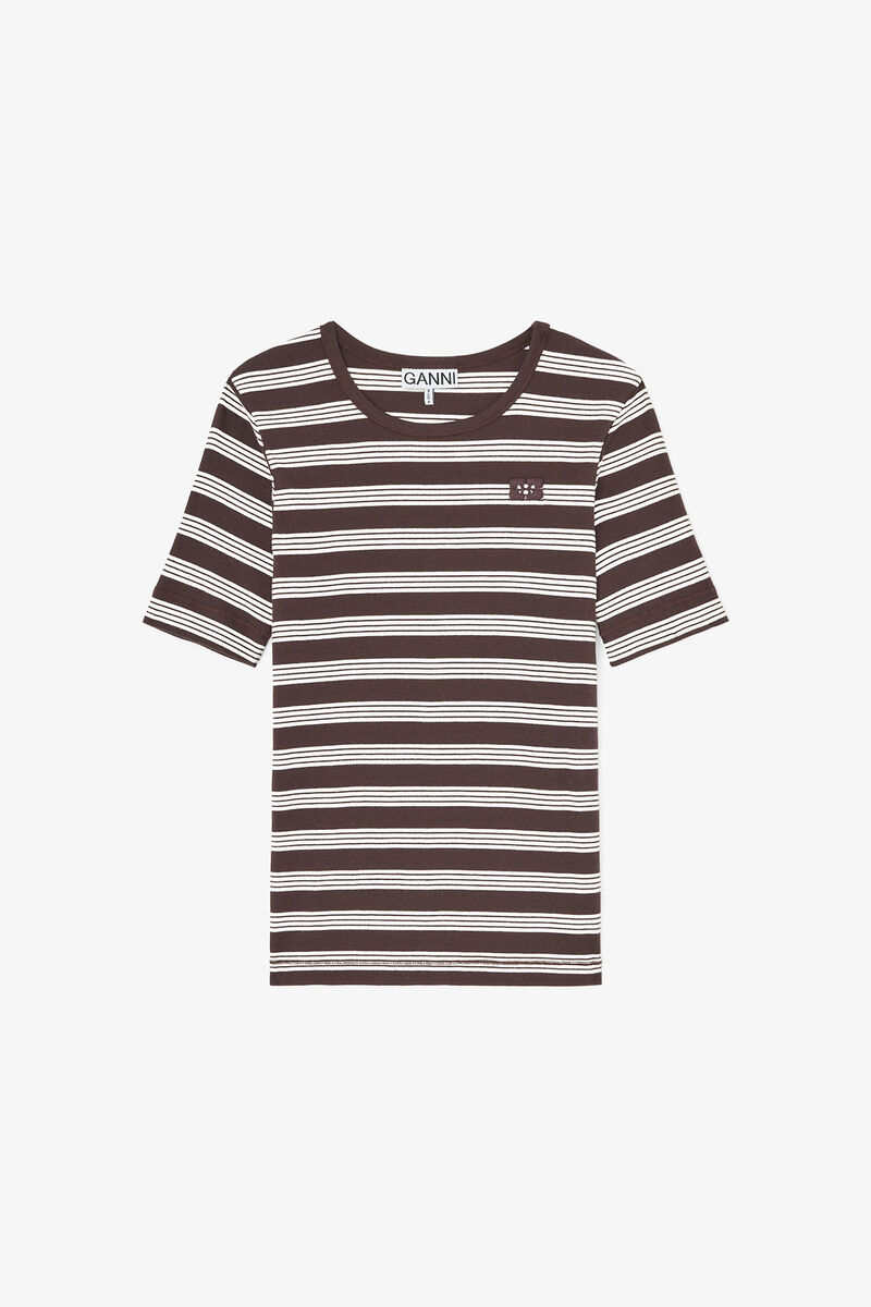 T-shirt in Stripe, Organic Cotton, in colour Mole - 1 - GANNI