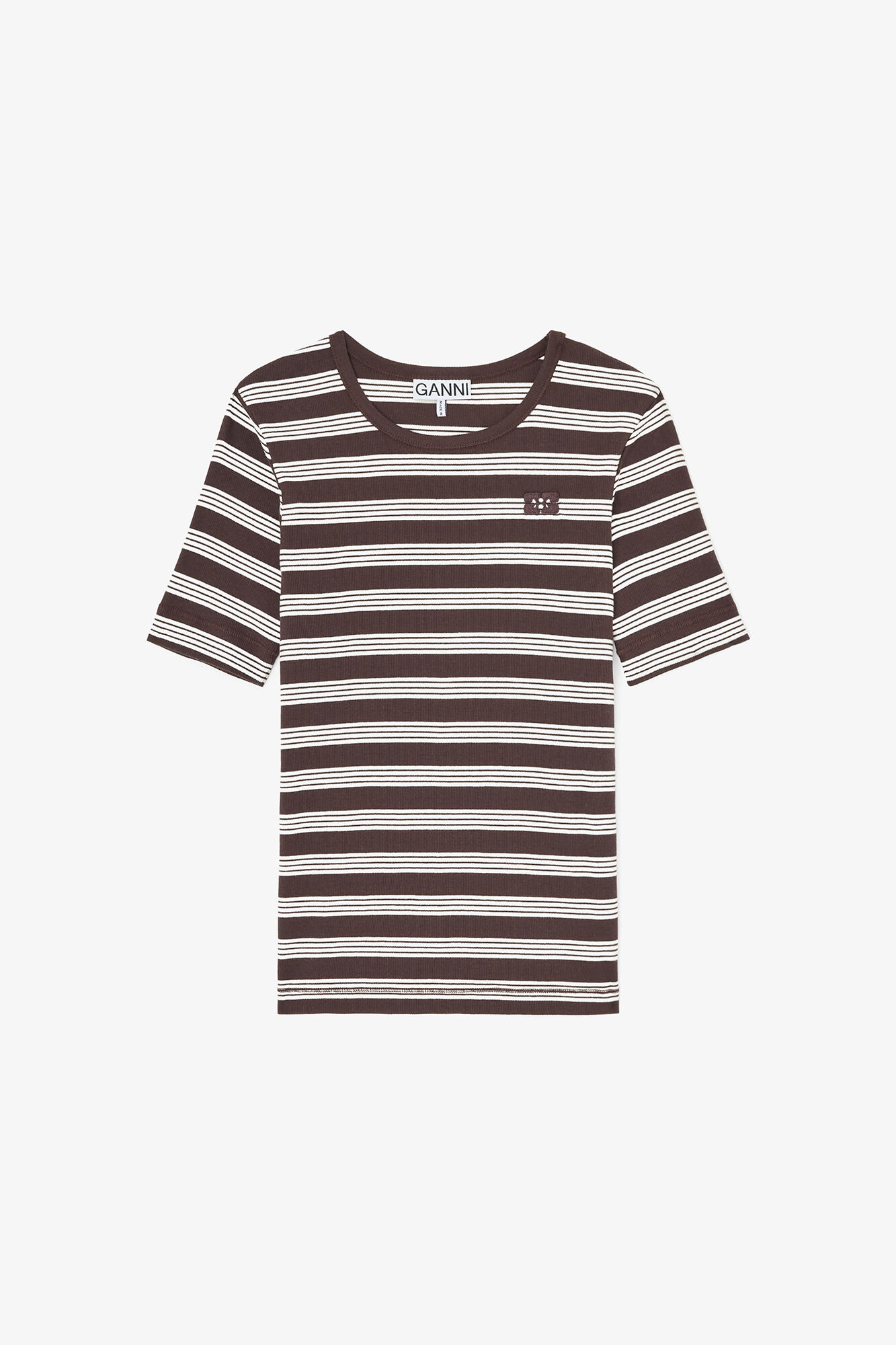 T-shirt in Stripe, Organic Cotton, in colour Mole - 1 - GANNI