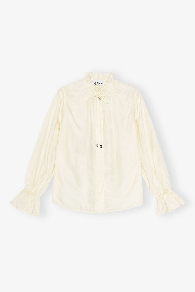 Ivory Fluid Cupro Tie Shirt, Egret