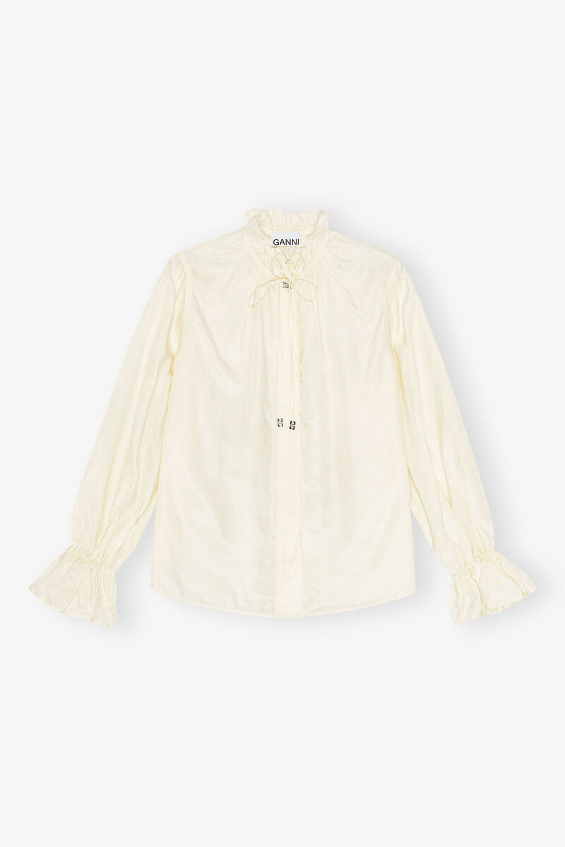 Ivory Fluid Cupro Tie Shirt, Cupro, in colour Egret - 1 - GANNI
