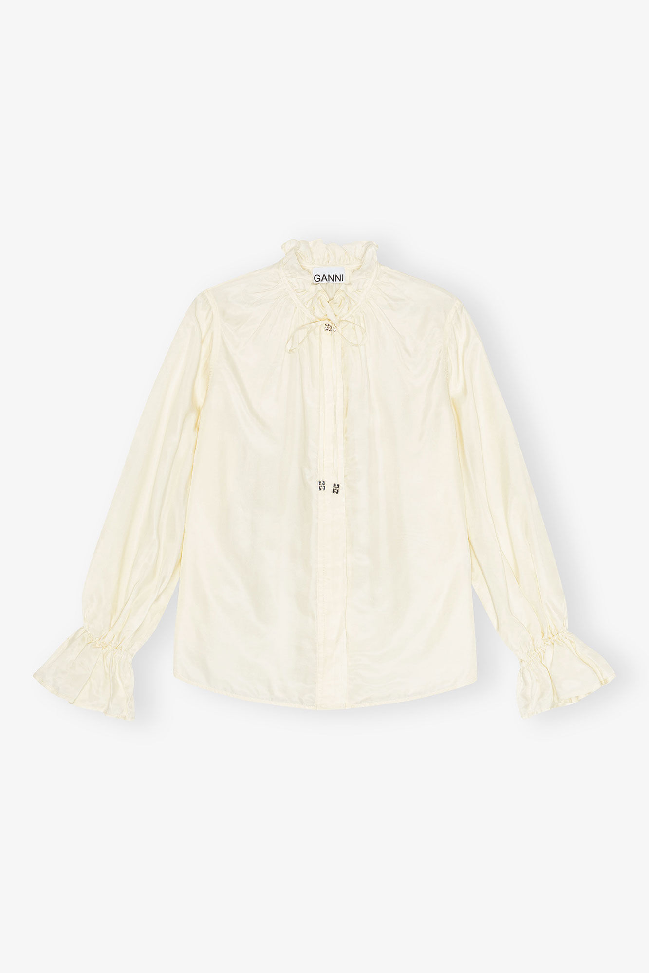 Ivory Fluid Cupro Tie Shirt, Cupro, in colour Egret - 1 - GANNI