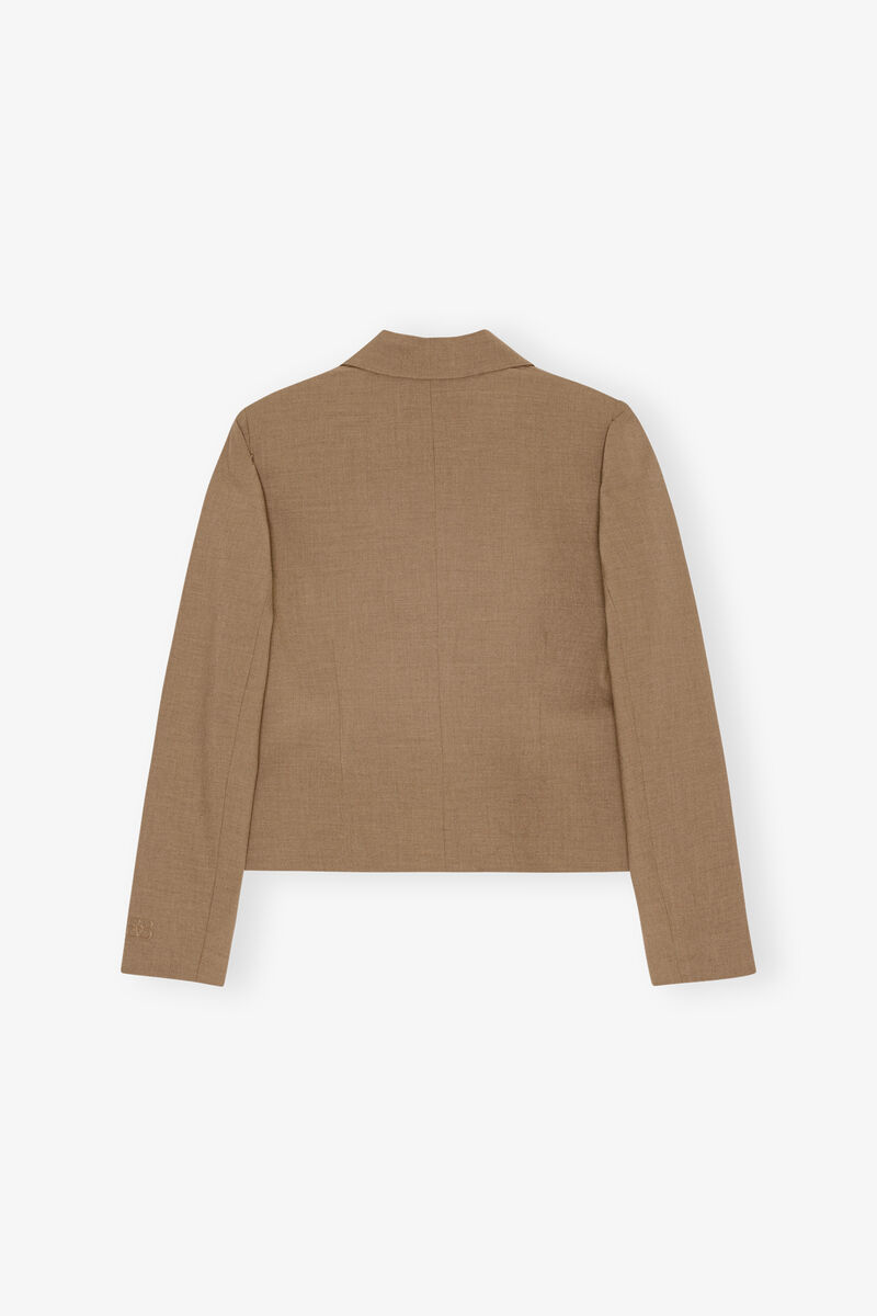 Brown Drapey Melange Fitted Blazer, Elastane, in colour Tiger's Eye - 2 - GANNI
