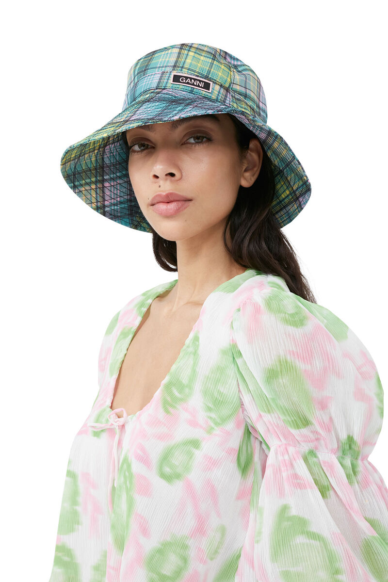 Printed Tech Bucket Hat, Recycled Polyester, in colour Lagoon - 2 - GANNI