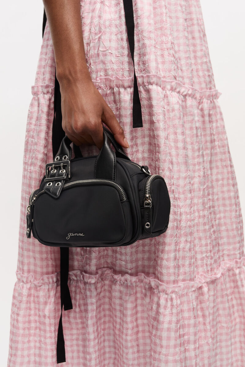 Black Mini Polochon Bag, Nylon, in colour Black - 3 - GANNI