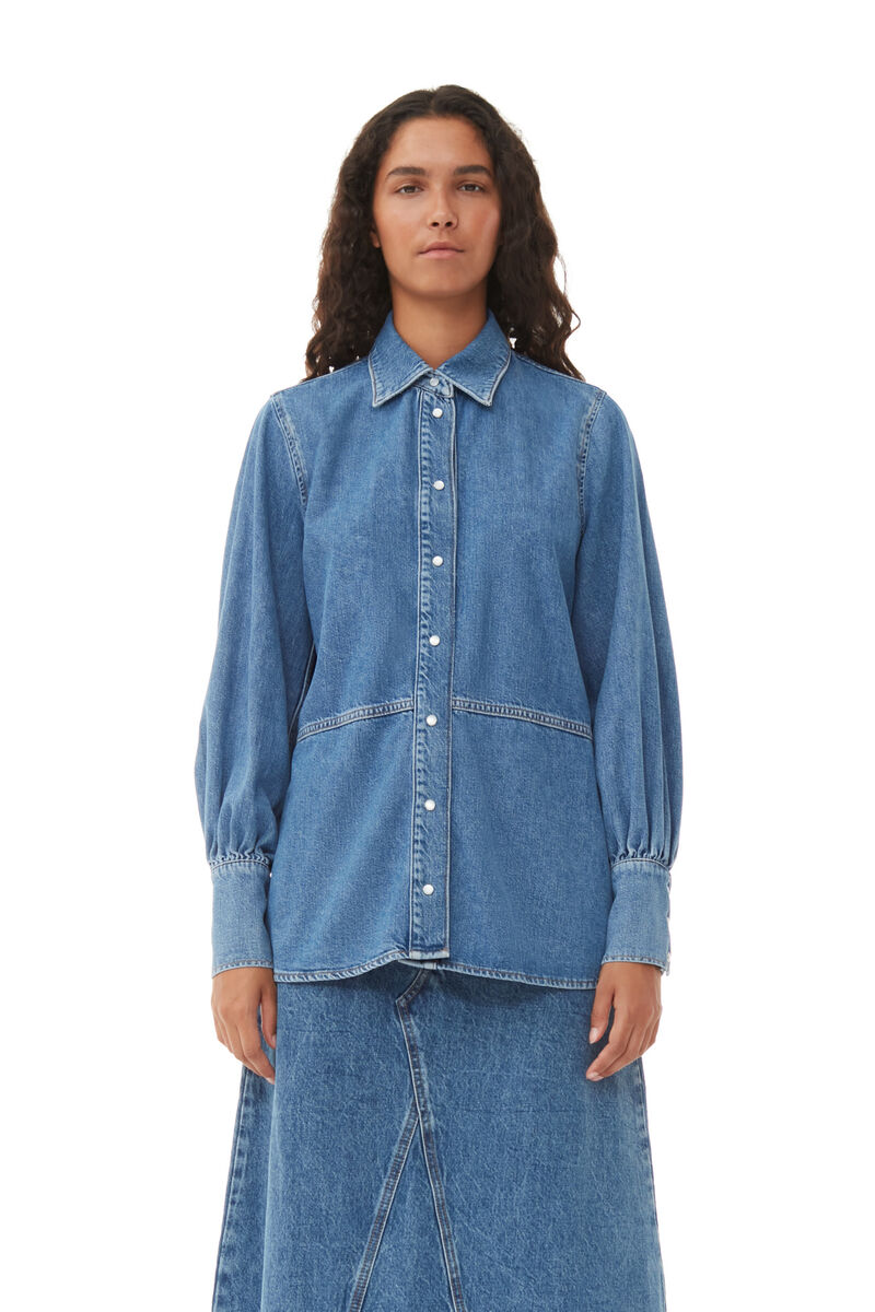 Future Denim Shirt, Organic Cotton, in colour Dark Blue Vintage - 2 - GANNI