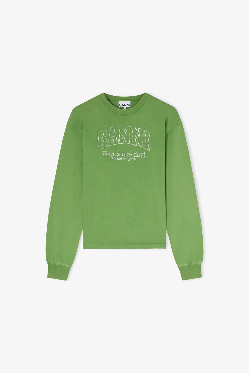 Daisy Duck Green Long-sleeve T-shirt, Organic Cotton, in colour Minced Herb - 1 - GANNI