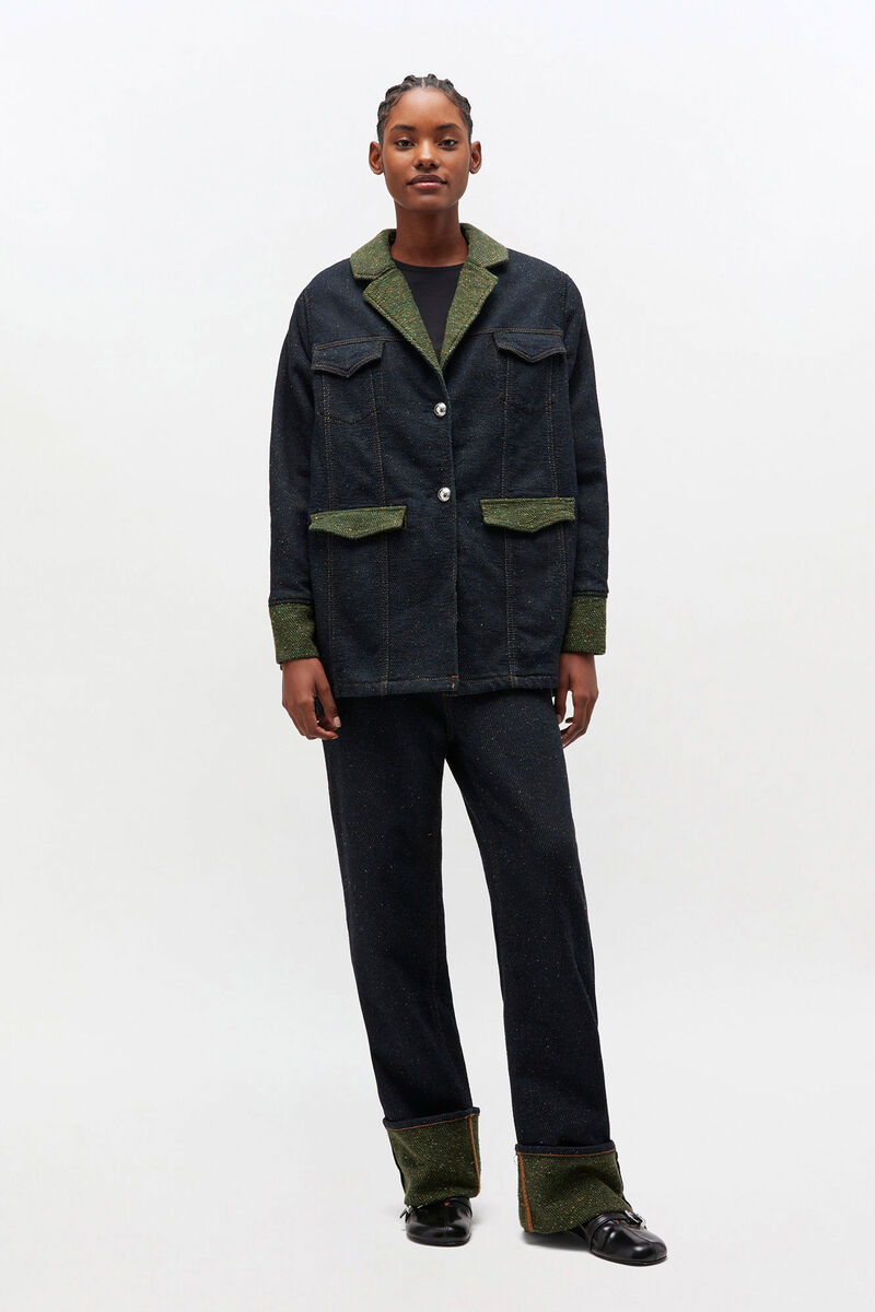 Twill Denim Baggy Jeans, Organic Cotton, in colour Phantom - 1 - GANNI