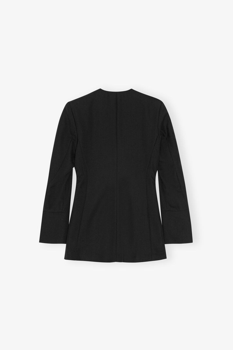 Black Suiting Fitted Blazer, Polyester, in colour Black - 2 - GANNI