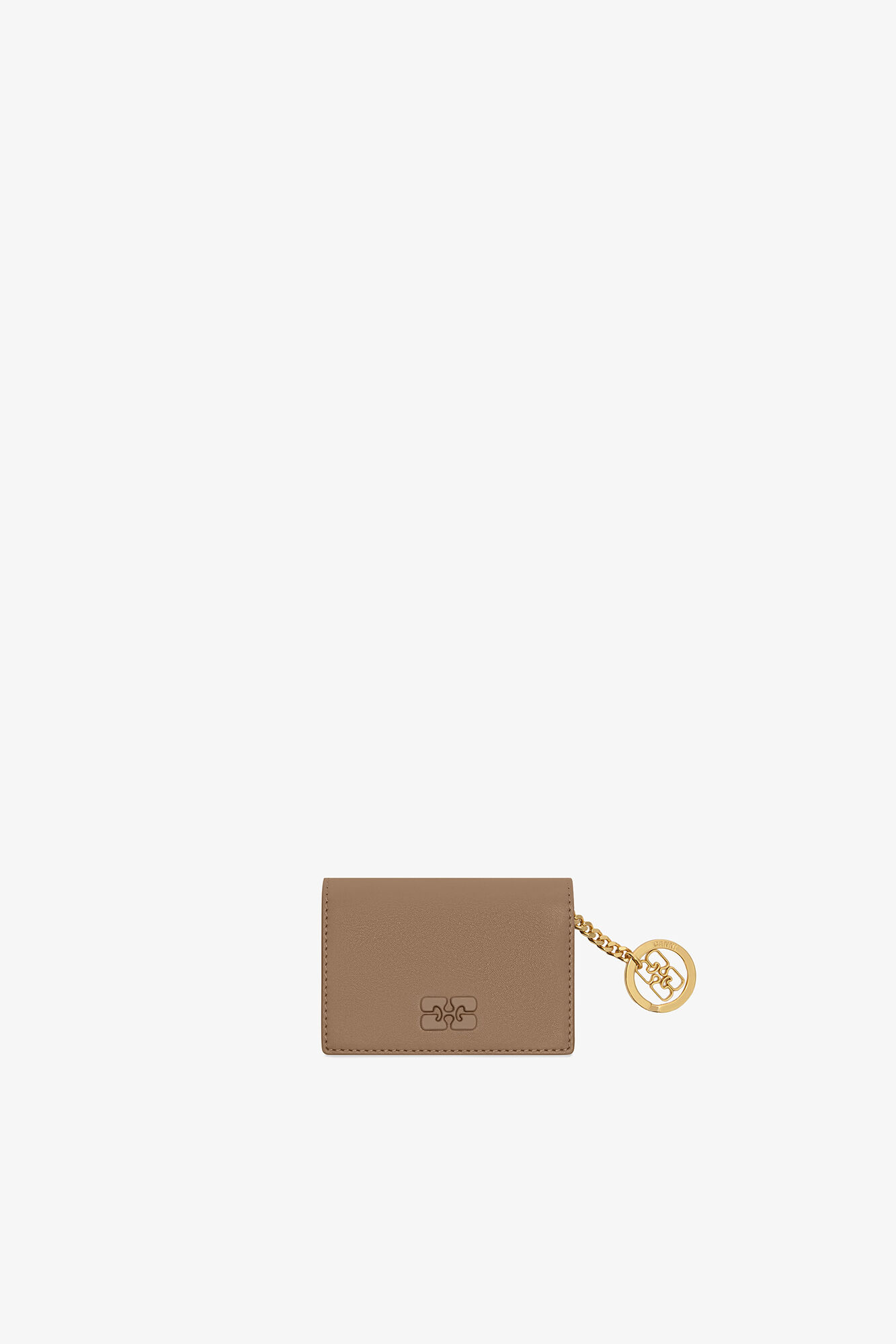 Bou kortholder med flap i brun, Recycled Leather, in colour Coca Mocha - 1 - GANNI