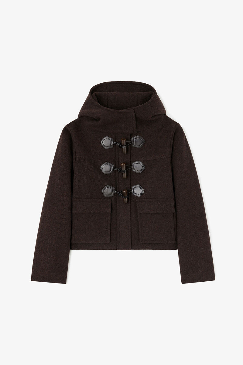 Duffle Coat Mini in Wool, Wool, in colour Demitasse - 1 - GANNI